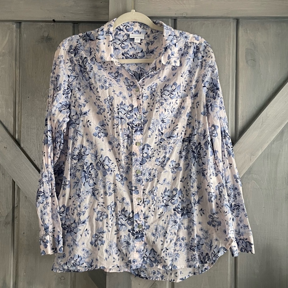 J. Jill Blue Floral Button Down Shirt